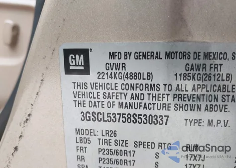 2008 Saturn Vue V6 Xr z USA, uszkodzony, nr VIN 3GSCL53758S530337